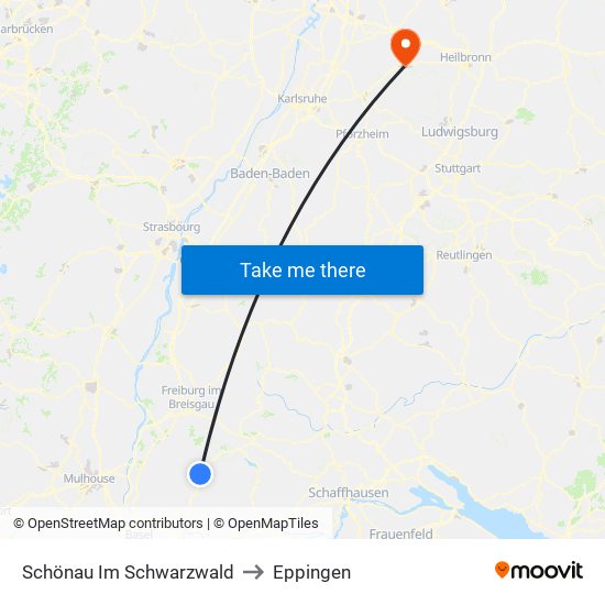 Schönau Im Schwarzwald to Eppingen map