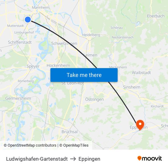 Ludwigshafen-Gartenstadt to Eppingen map