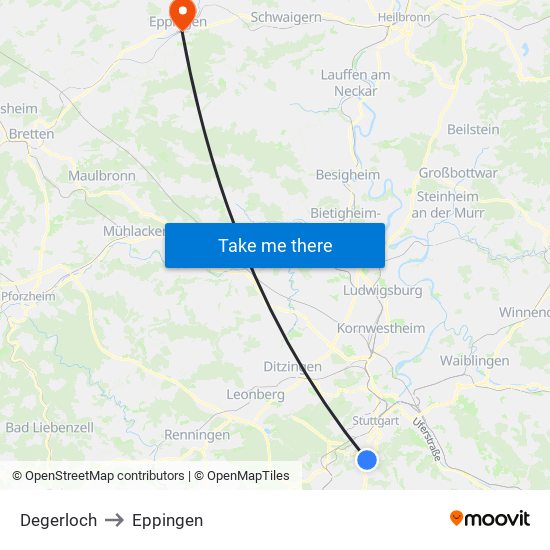 Degerloch to Eppingen map