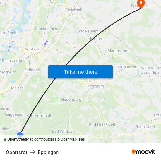 Obertsrot to Eppingen map