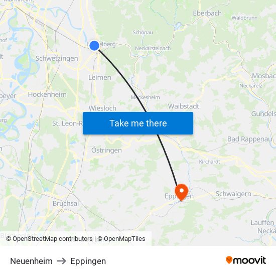 Neuenheim to Eppingen map