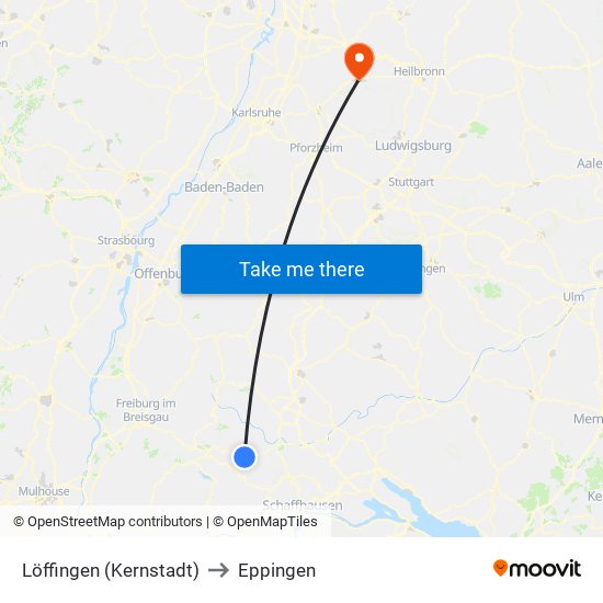 Löffingen (Kernstadt) to Eppingen map
