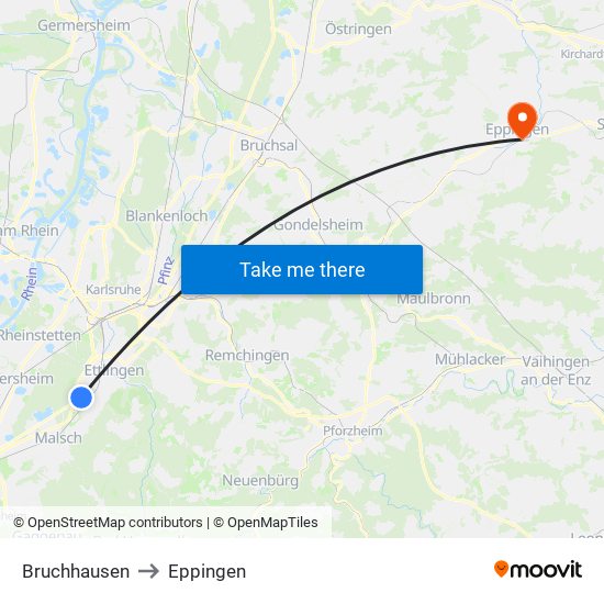 Bruchhausen to Eppingen map