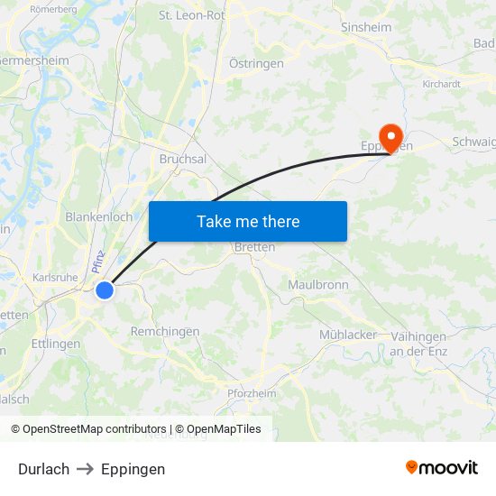 Durlach to Eppingen map