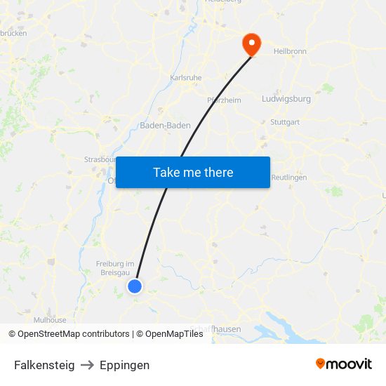 Falkensteig to Eppingen map