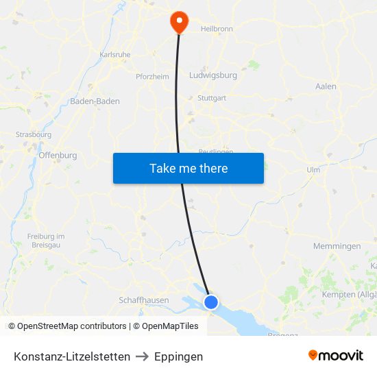 Konstanz-Litzelstetten to Eppingen map