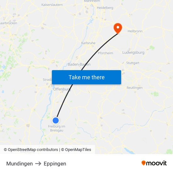 Mundingen to Eppingen map