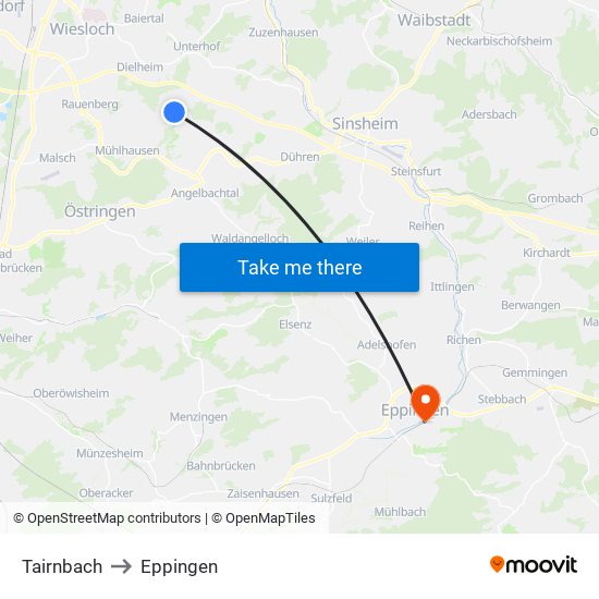 Tairnbach to Eppingen map