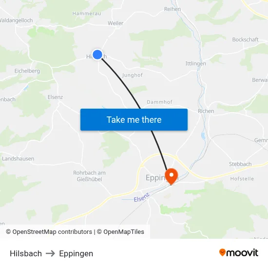 Hilsbach to Eppingen map