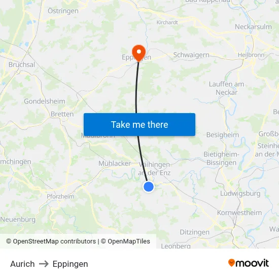 Aurich to Eppingen map
