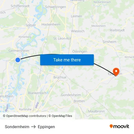 Sondernheim to Eppingen map