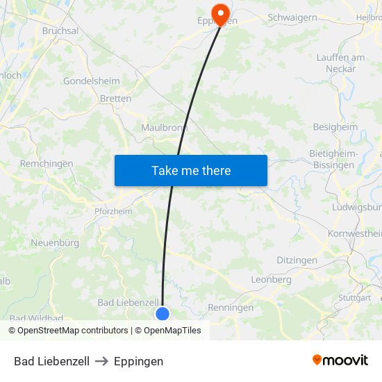 Bad Liebenzell to Eppingen map