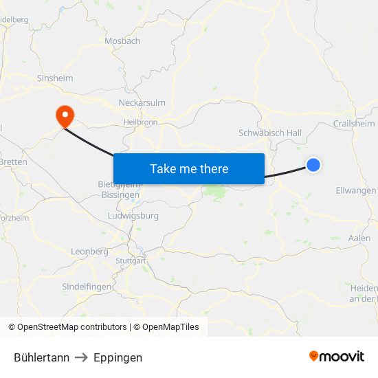 Bühlertann to Eppingen map
