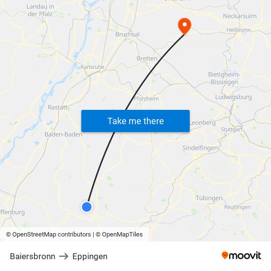 Baiersbronn to Eppingen map