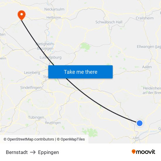 Bernstadt to Eppingen map