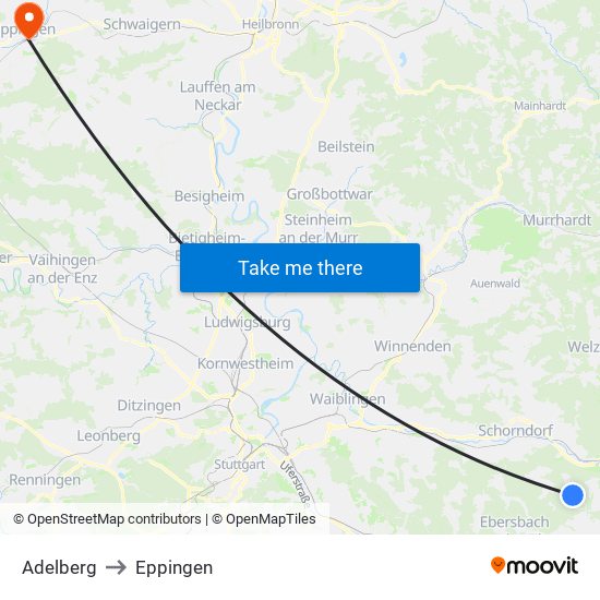 Adelberg to Eppingen map