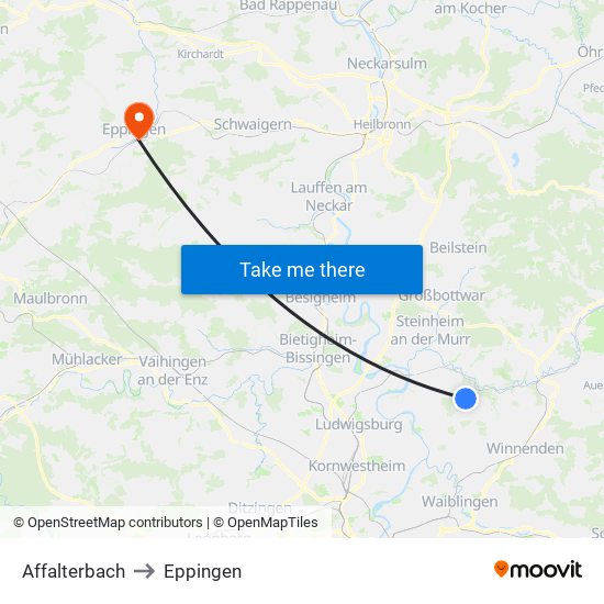Affalterbach to Eppingen map