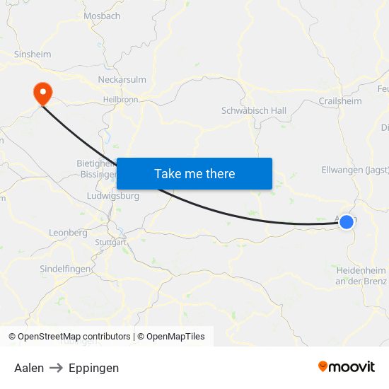 Aalen to Eppingen map