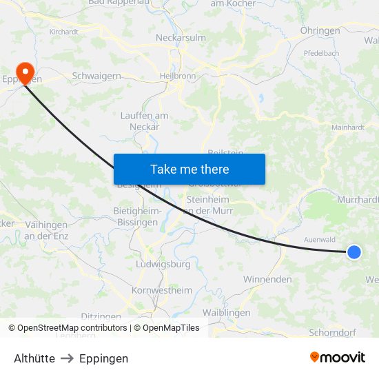 Althütte to Eppingen map