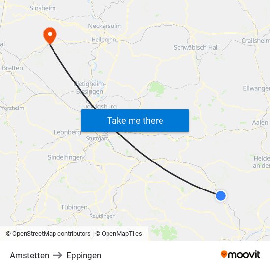 Amstetten to Eppingen map
