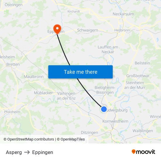 Asperg to Eppingen map