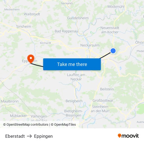 Eberstadt to Eppingen map