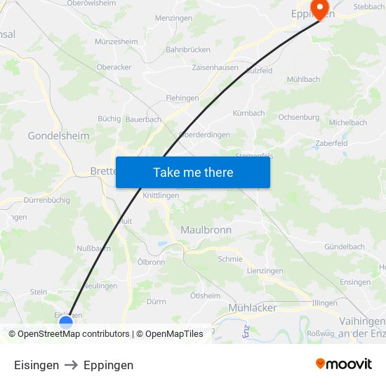 Eisingen to Eppingen map