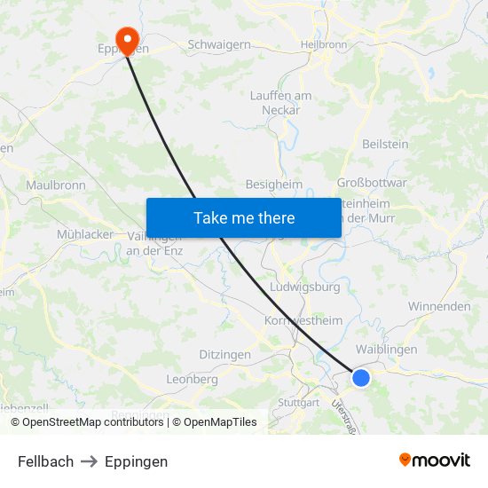 Fellbach to Eppingen map