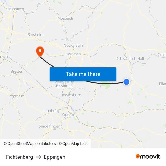 Fichtenberg to Eppingen map