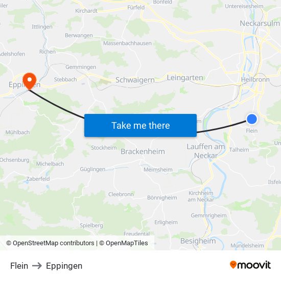 Flein to Eppingen map