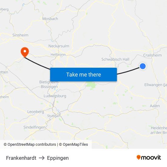 Frankenhardt to Eppingen map