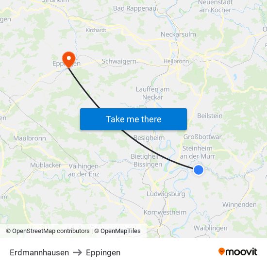 Erdmannhausen to Eppingen map