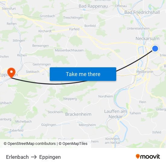 Erlenbach to Eppingen map