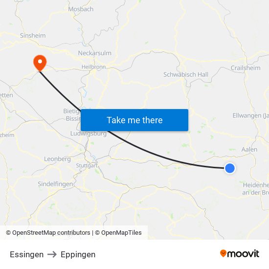 Essingen to Eppingen map