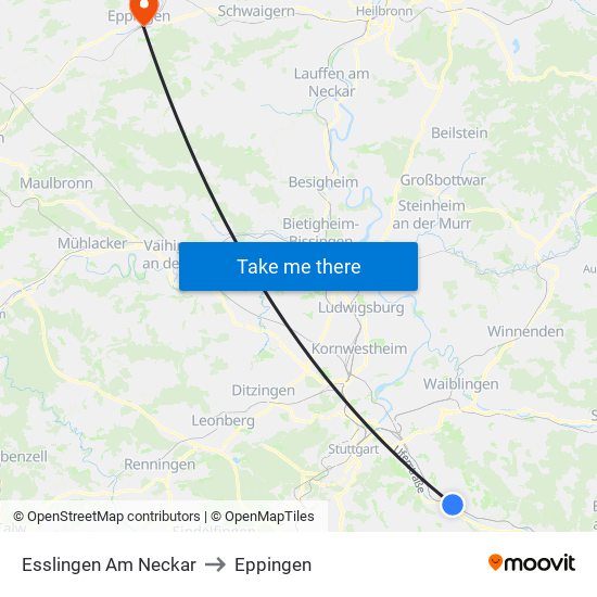 Esslingen Am Neckar to Eppingen map