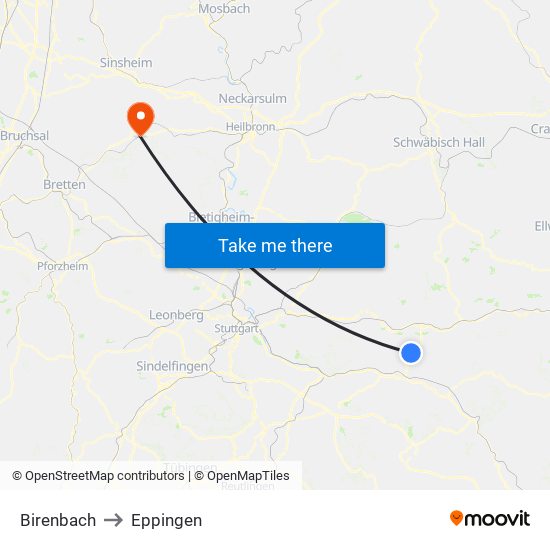 Birenbach to Eppingen map