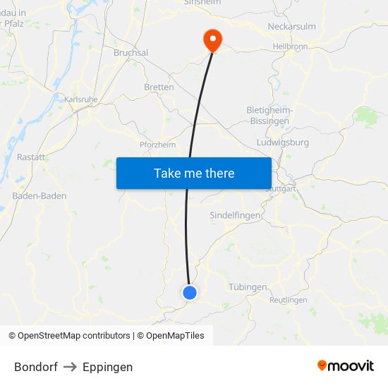 Bondorf to Eppingen map