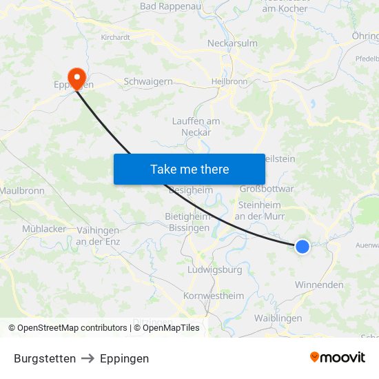 Burgstetten to Eppingen map