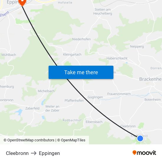 Cleebronn to Eppingen map