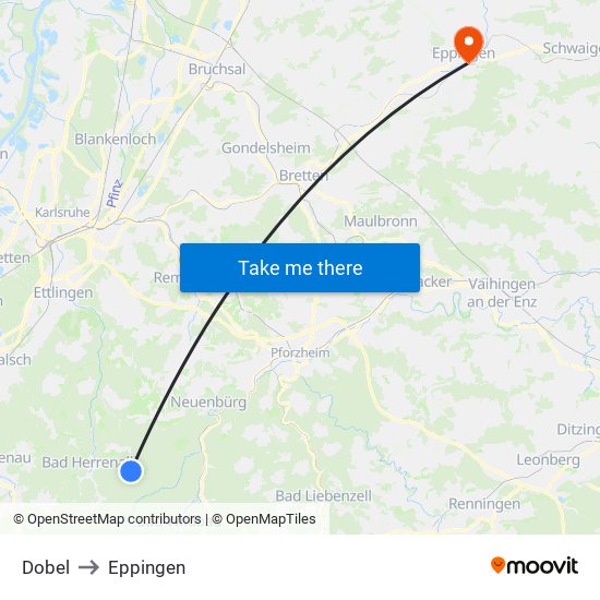 Dobel to Eppingen map