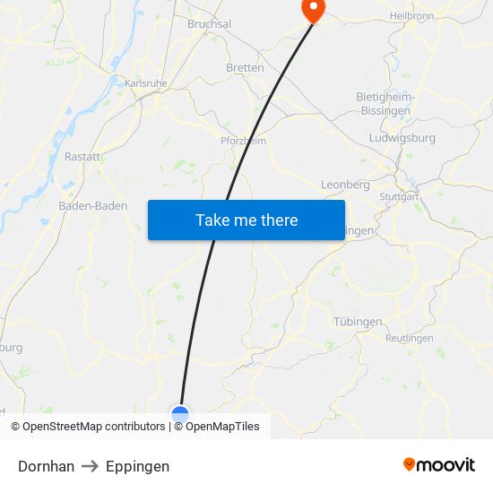 Dornhan to Eppingen map