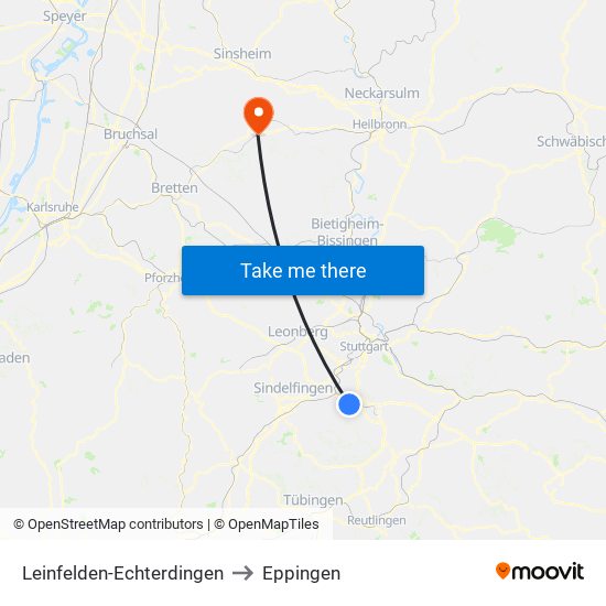 Leinfelden-Echterdingen to Eppingen map