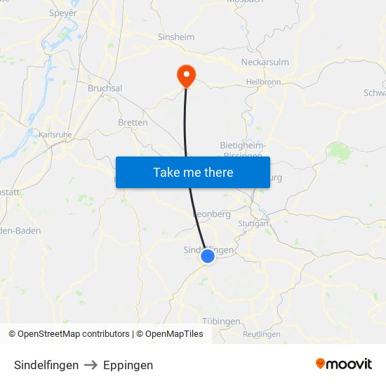 Sindelfingen to Eppingen map
