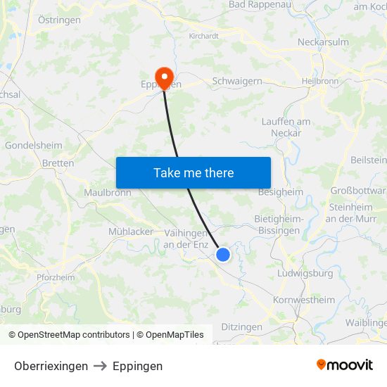 Oberriexingen to Eppingen map