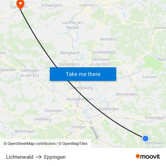 Lichtenwald to Eppingen map