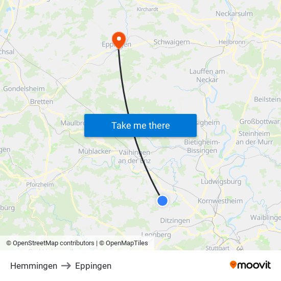 Hemmingen to Eppingen map