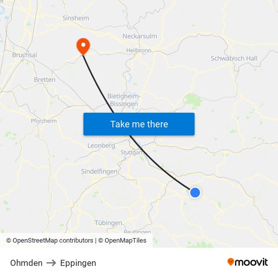 Ohmden to Eppingen map