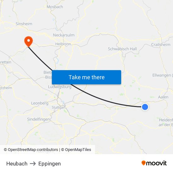 Heubach to Eppingen map