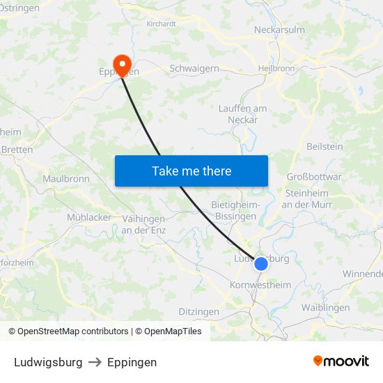 Ludwigsburg to Eppingen map