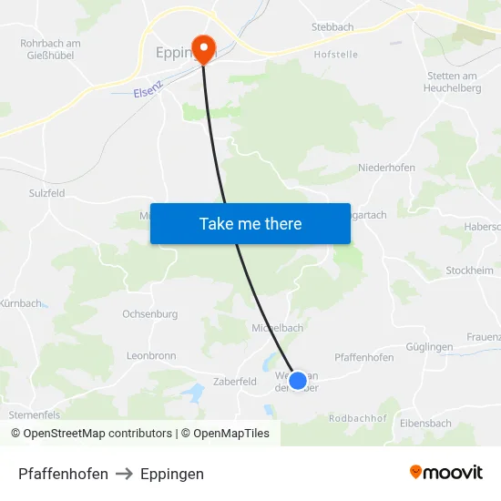 Pfaffenhofen to Eppingen map